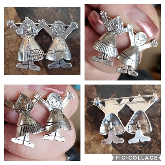 Vintage SOLID Sterling Silver (Best Friends/Sisters) Brooch - Picture 3 of 5